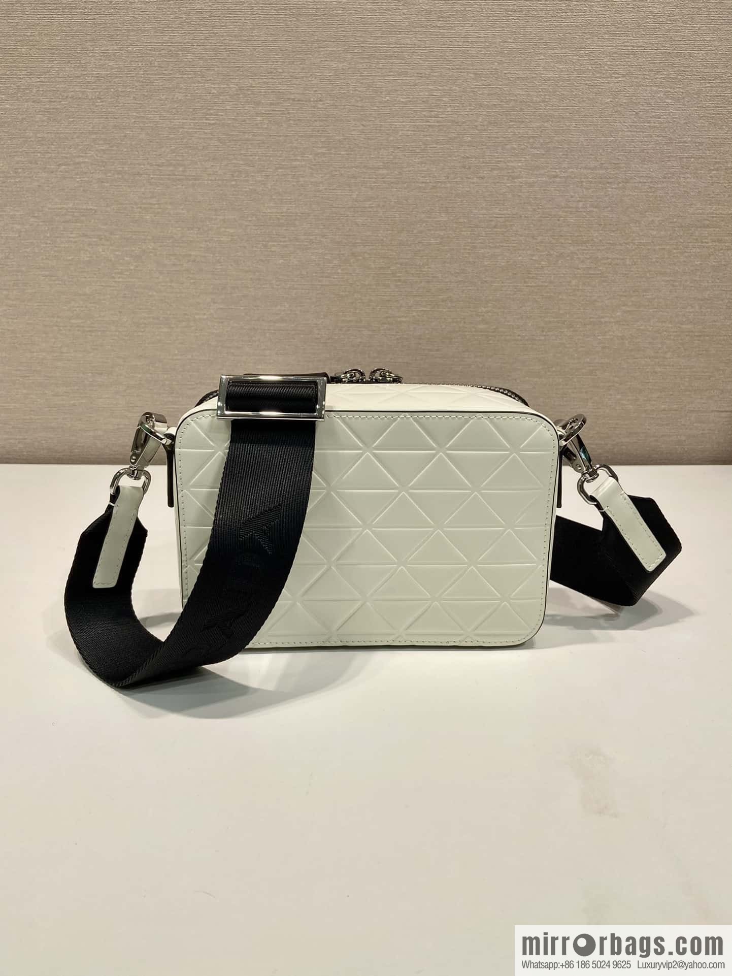PRADA Brique leather (fabric) Grid camera bag 2VH070 white