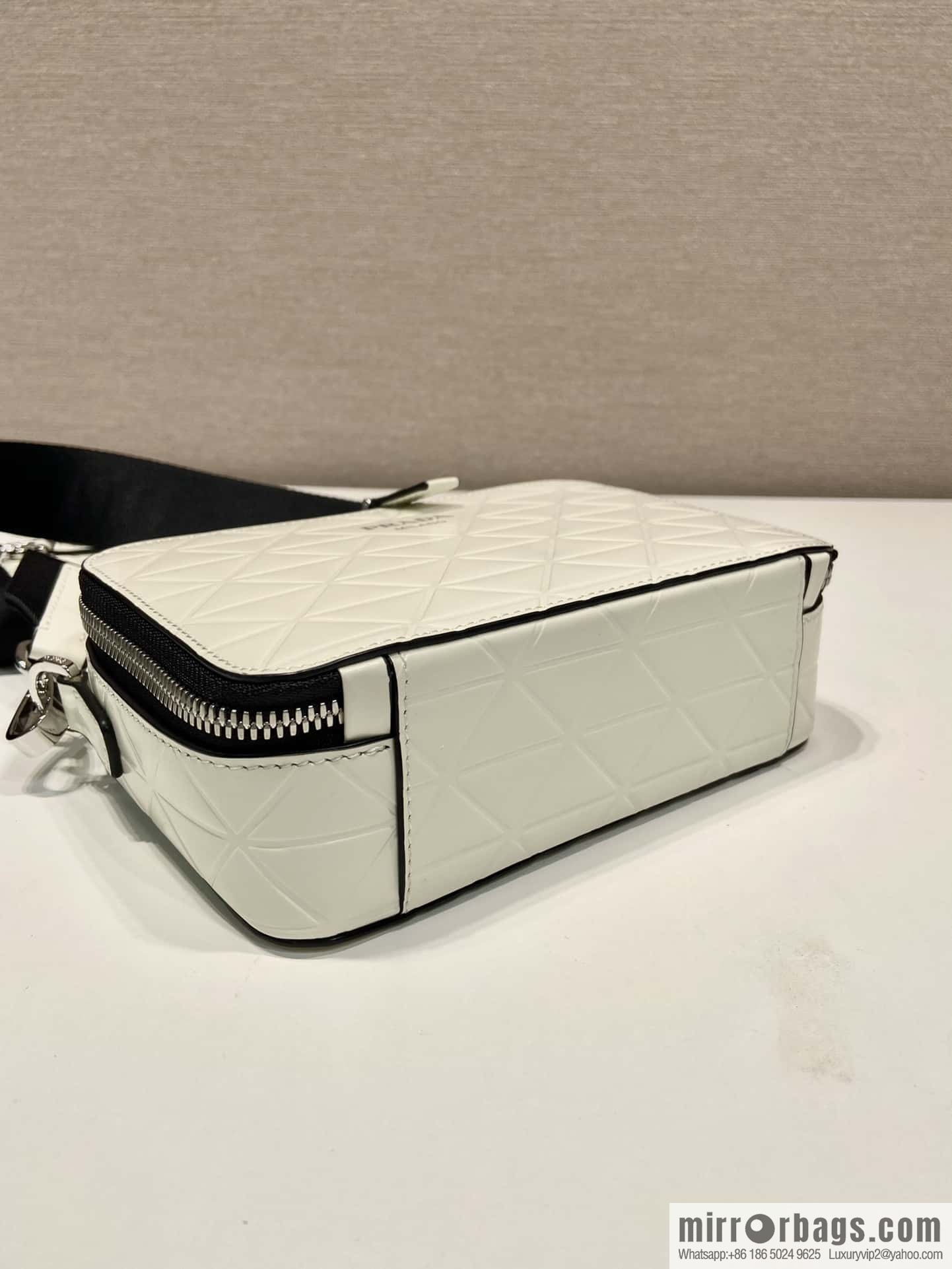 PRADA Brique leather (fabric) Grid camera bag 2VH070 white