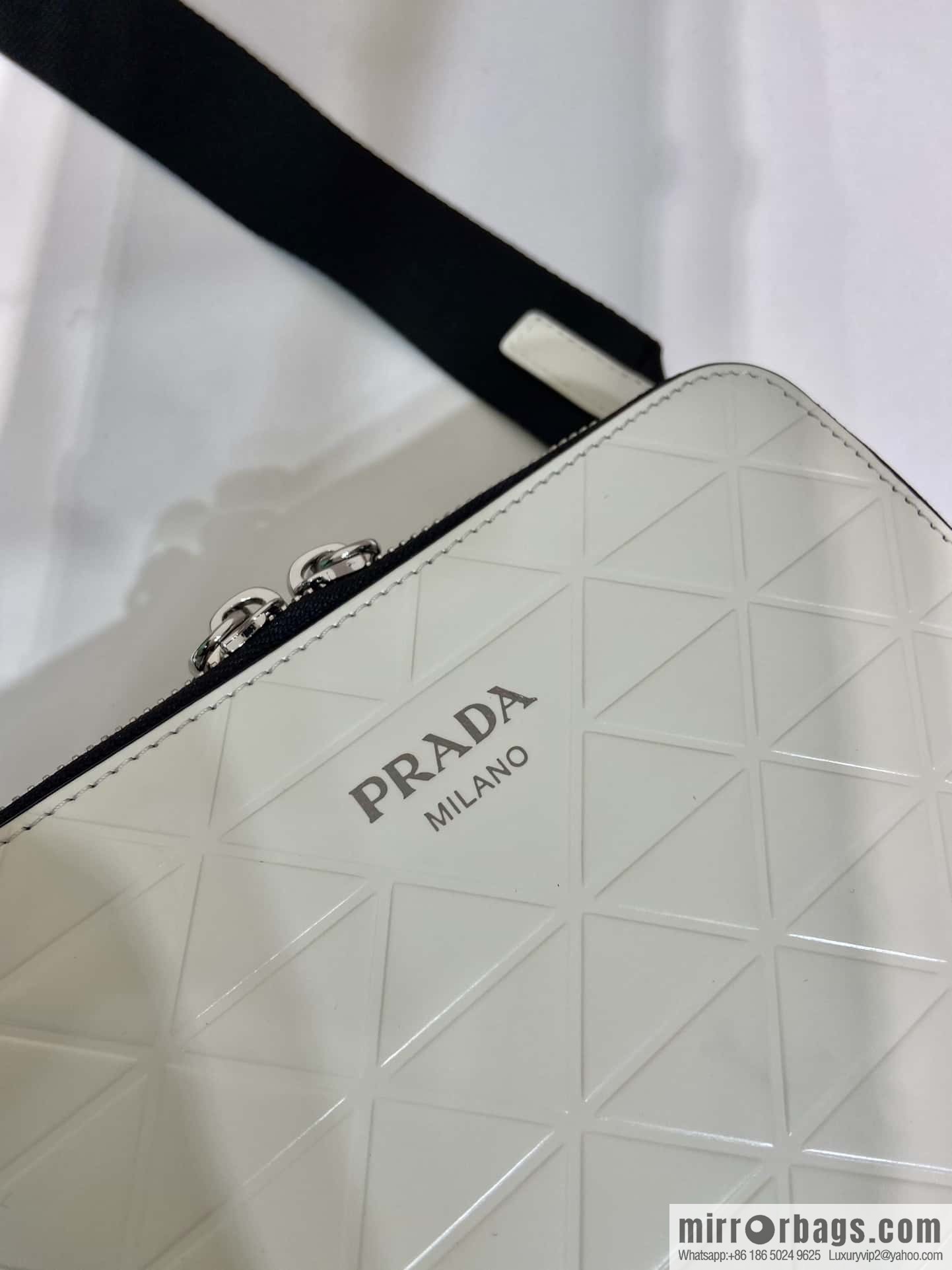 PRADA Brique leather (fabric) Grid camera bag 2VH070 white