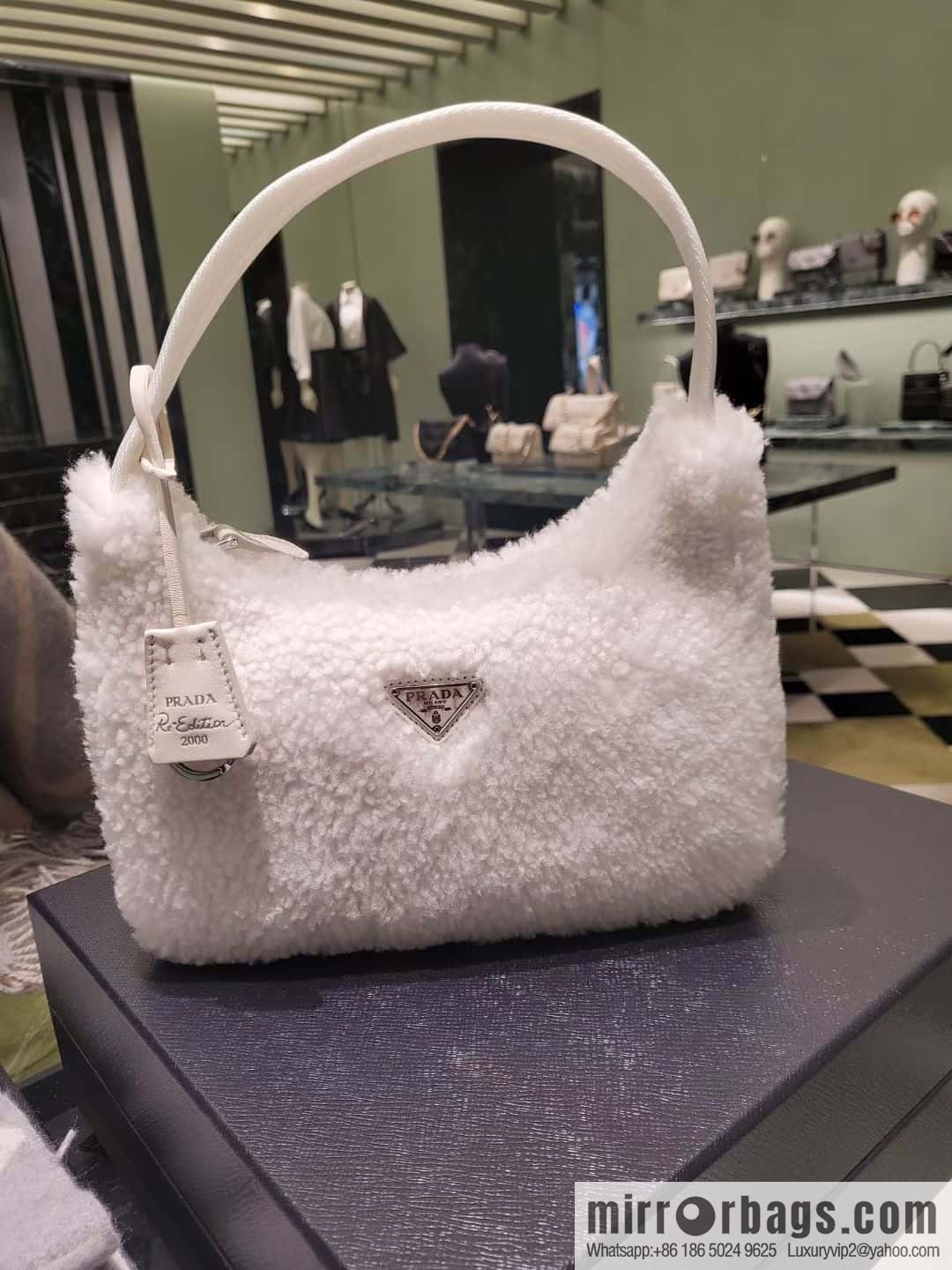 PRADA Plush Hobo Underarm Bag NE515 White