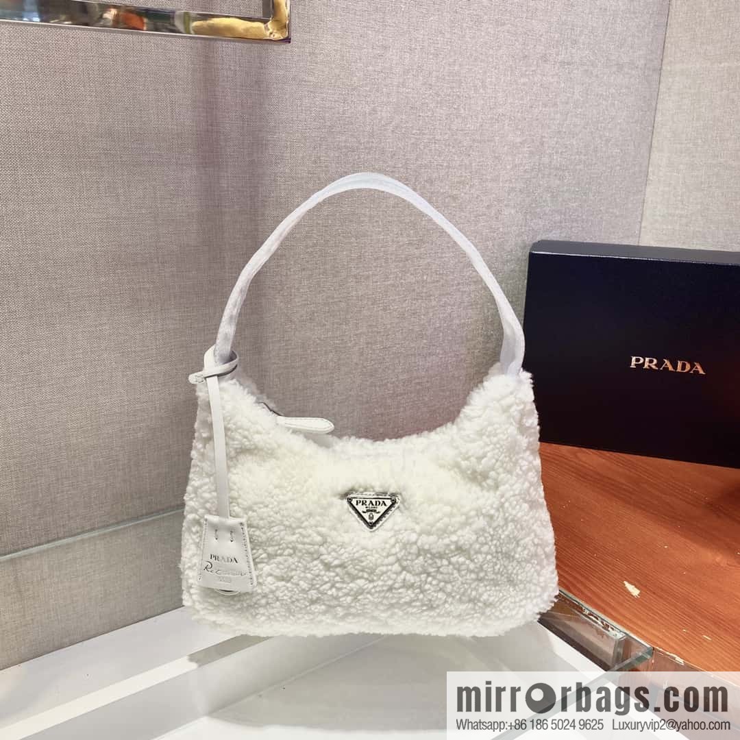 PRADA Plush Hobo Underarm Bag NE515 White