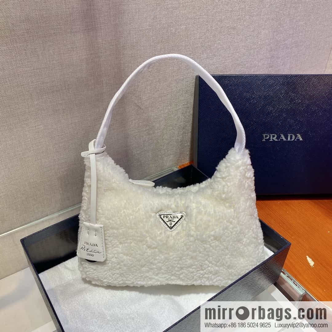 PRADA Plush Hobo Underarm Bag NE515 White