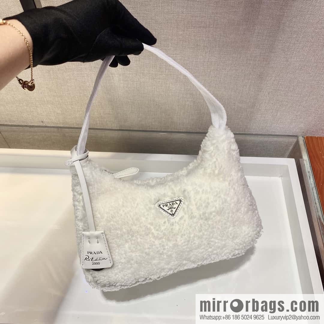 PRADA Plush Hobo Underarm Bag NE515 White