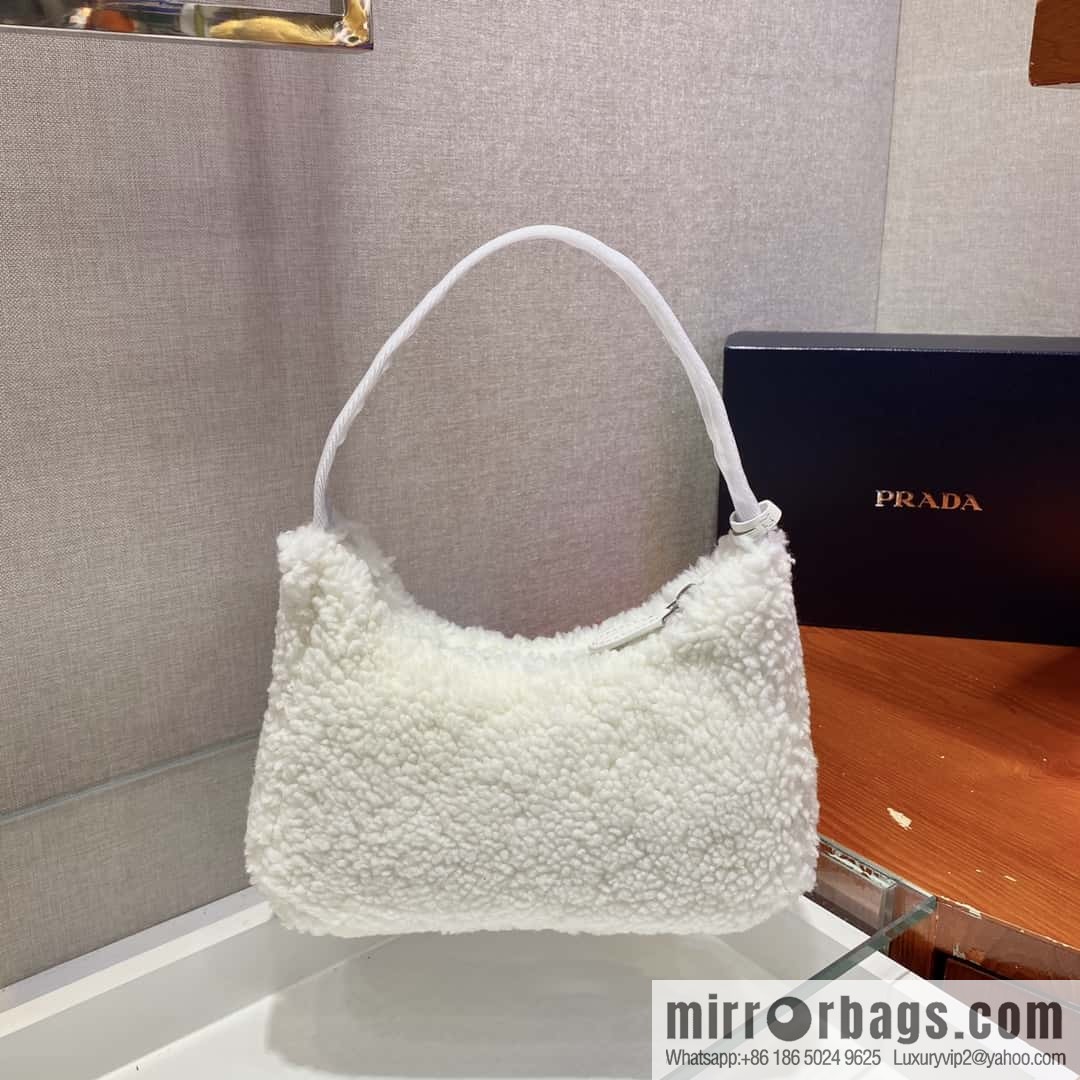 PRADA Plush Hobo Underarm Bag NE515 White