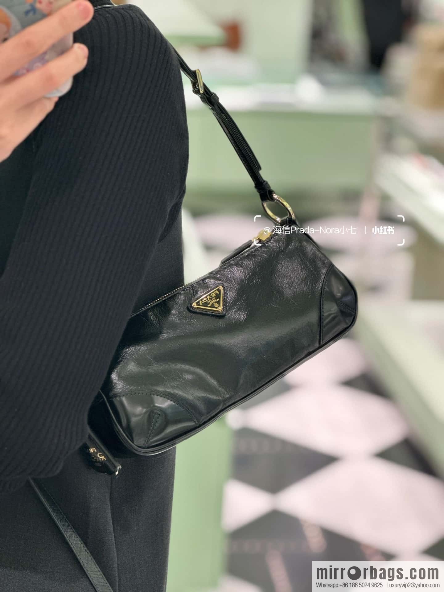 PRADA Oil Waxed Leather Underarm Bag 1BC201