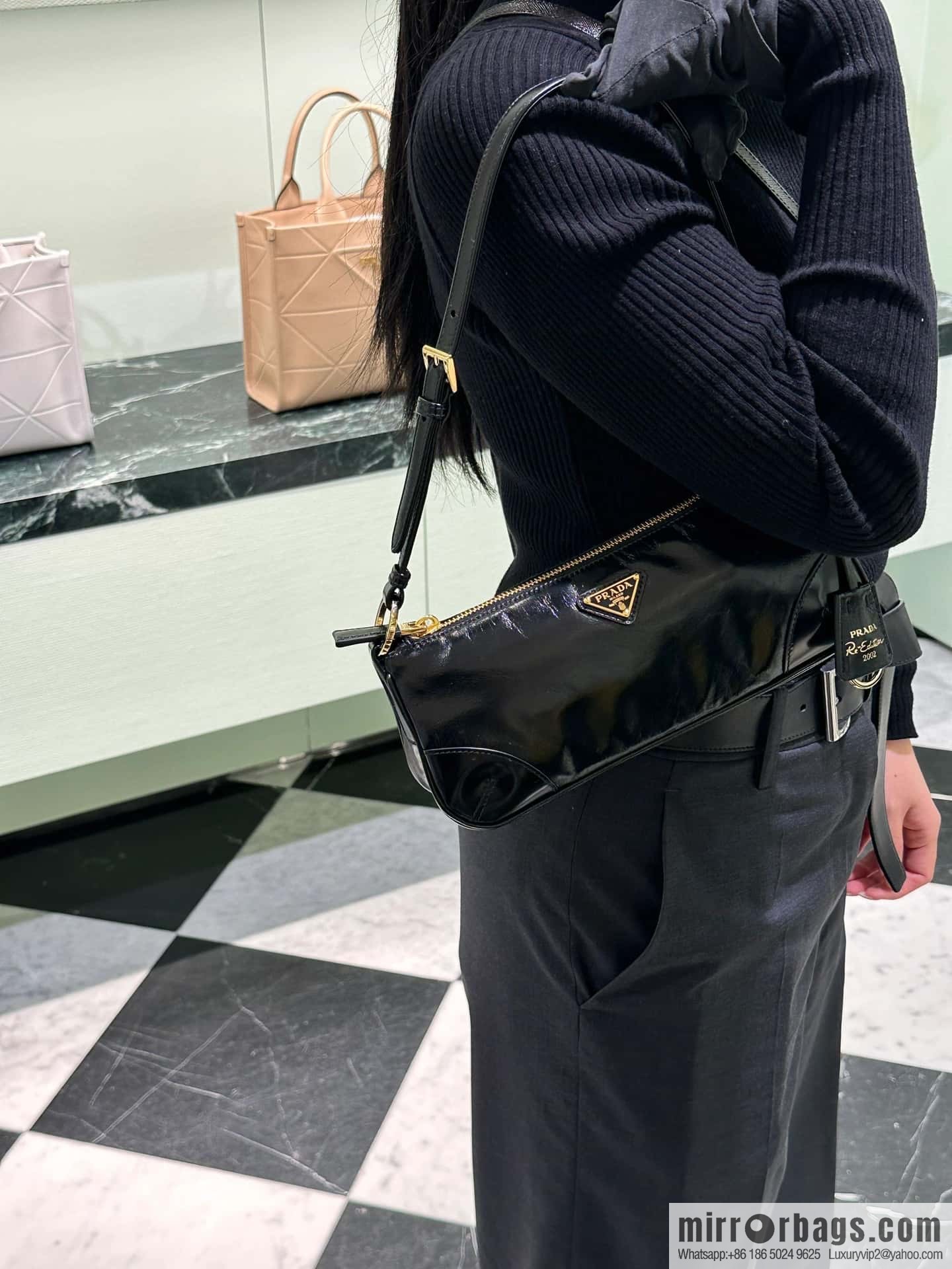 PRADA Oil Waxed Leather Underarm Bag 1BC201