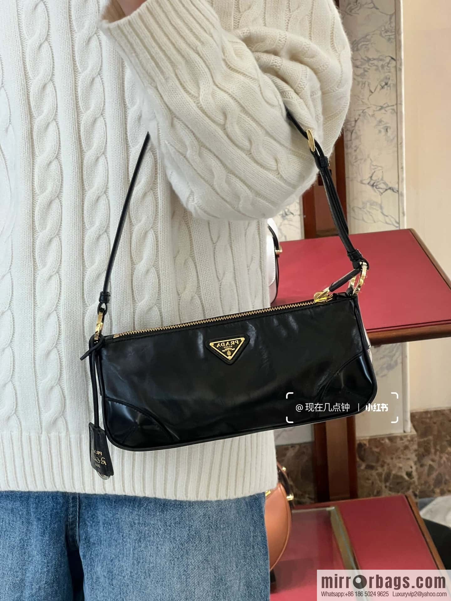 PRADA Oil Waxed Leather Underarm Bag 1BC201