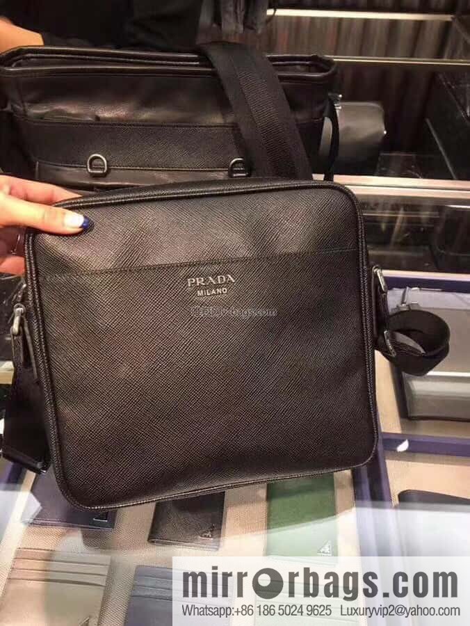 PRADA Prada imported thick leather crossbody bag 2VH014 black