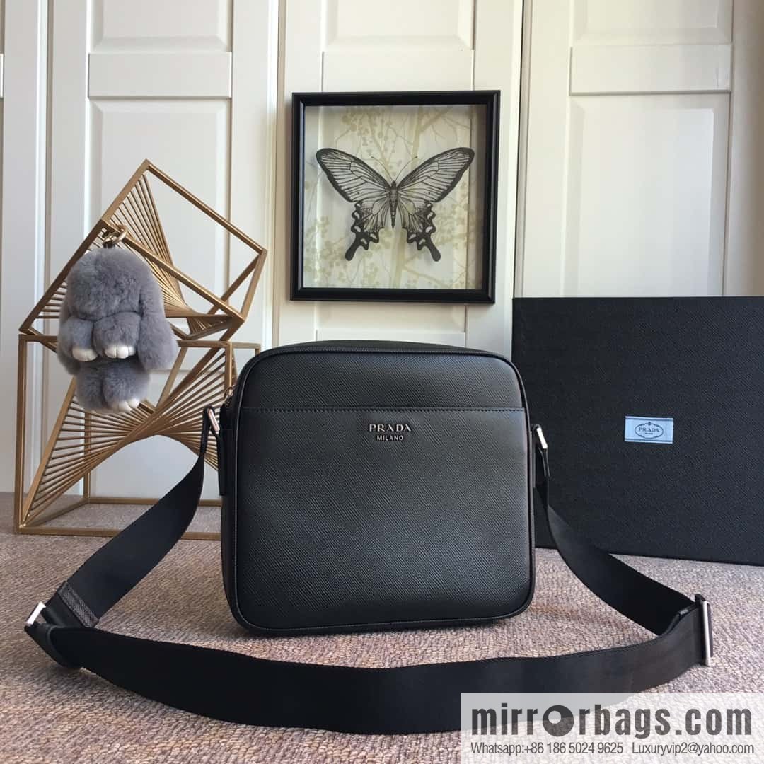 PRADA Prada imported thick leather crossbody bag 2VH014 black