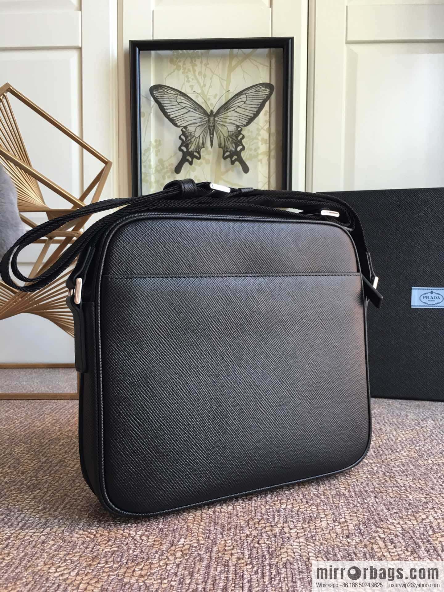 PRADA Prada imported thick leather crossbody bag 2VH014 black