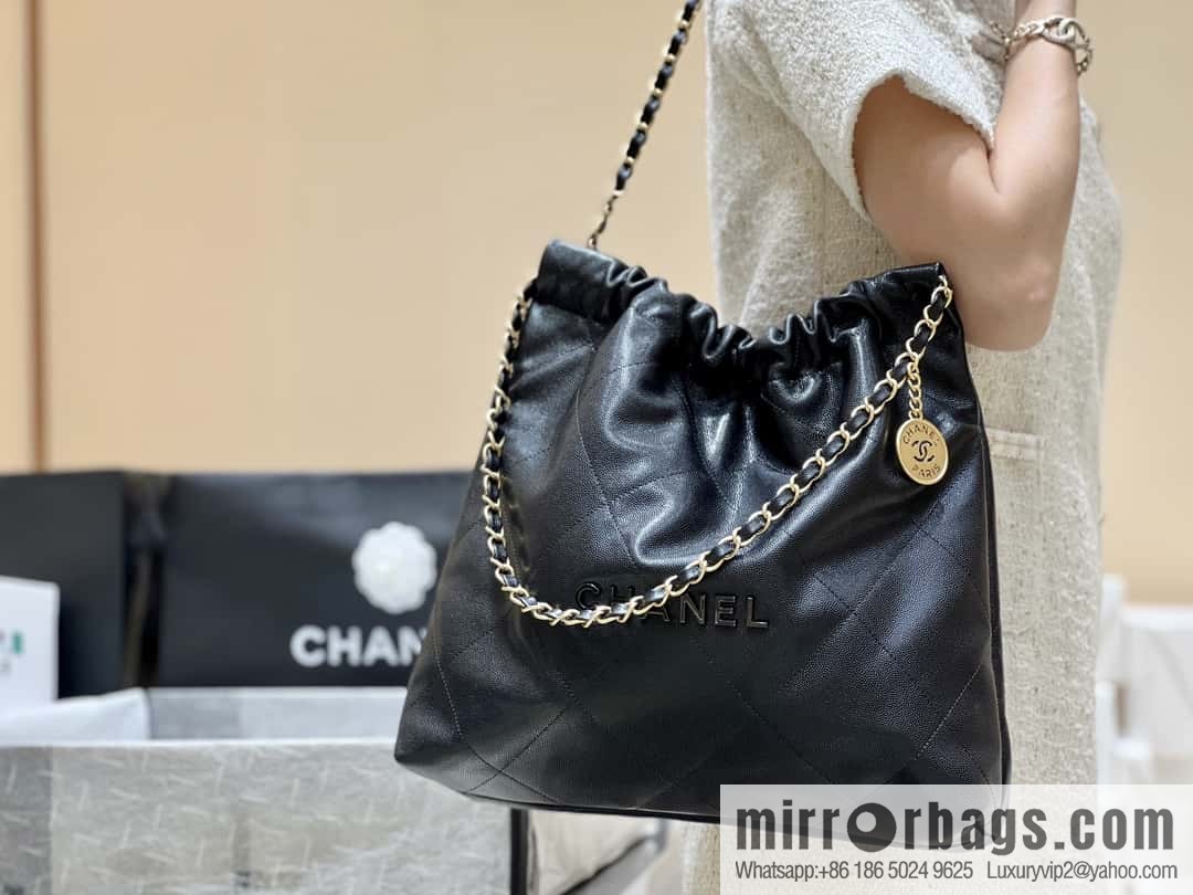 CHANEL black caviar leather with gun color hardware 23k garbage bag AS3261