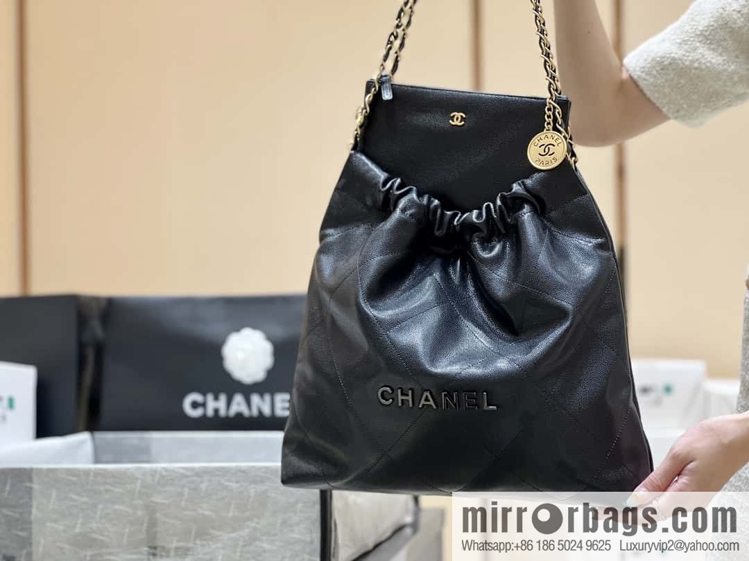 CHANEL black caviar leather with gun color hardware 23k garbage bag AS3261