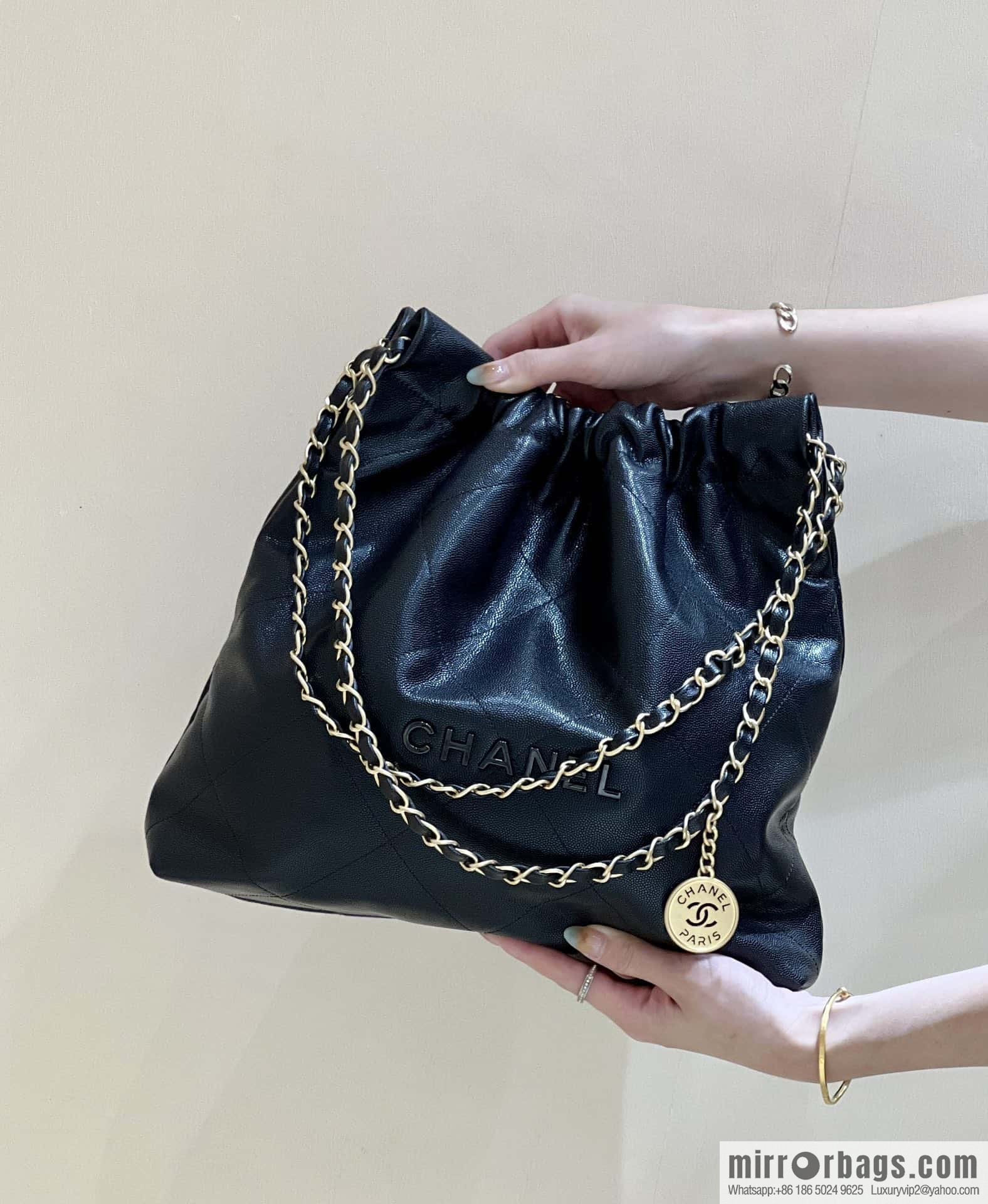 CHANEL black caviar leather with gun color hardware 23k garbage bag AS3261