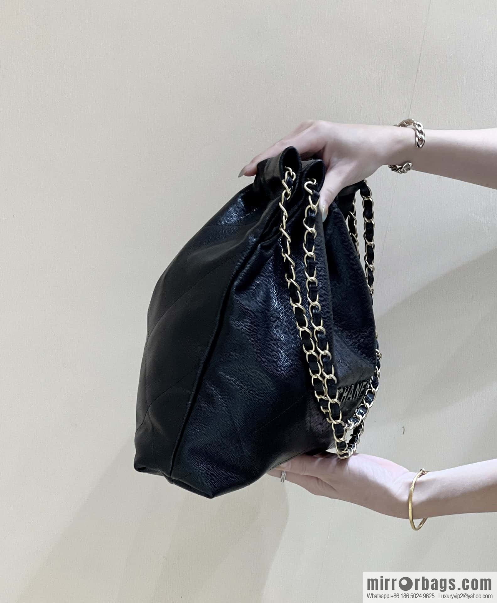 CHANEL black caviar leather with gun color hardware 23k garbage bag AS3261