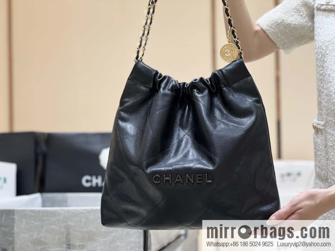CHANEL black caviar leather with gun color hardware 23k garbage bag AS3261