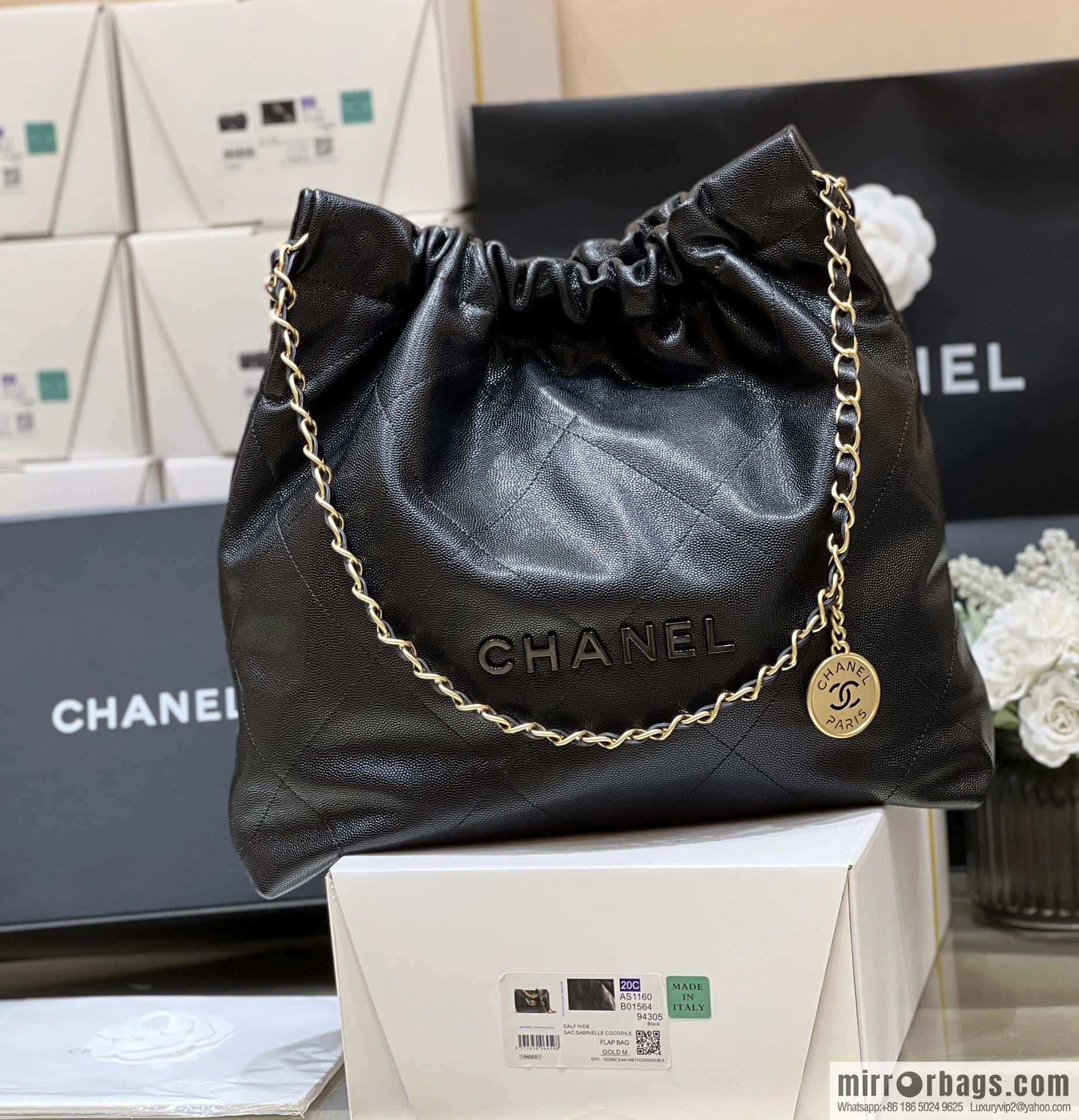 CHANEL black caviar leather with gun color hardware 23k garbage bag AS3261