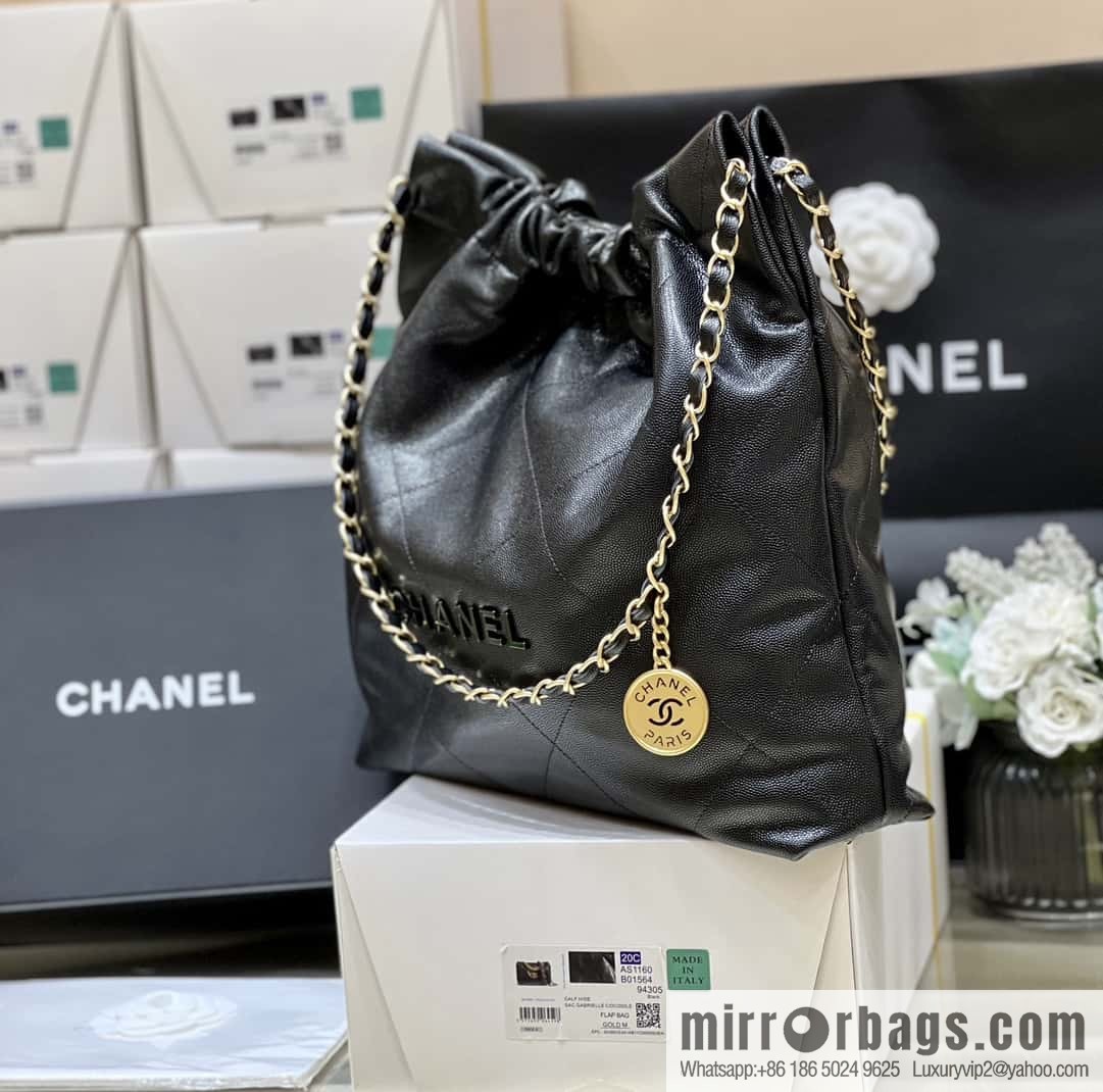 CHANEL black caviar leather with gun color hardware 23k garbage bag AS3261