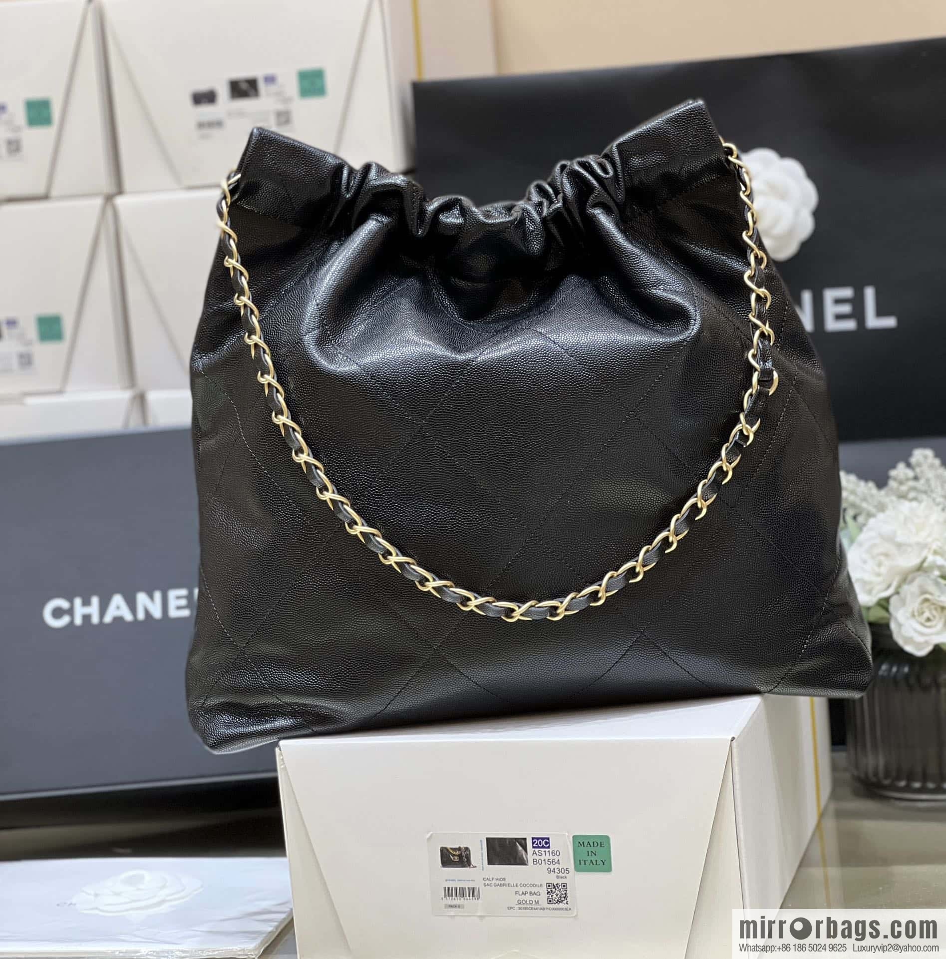 CHANEL black caviar leather with gun color hardware 23k garbage bag AS3261