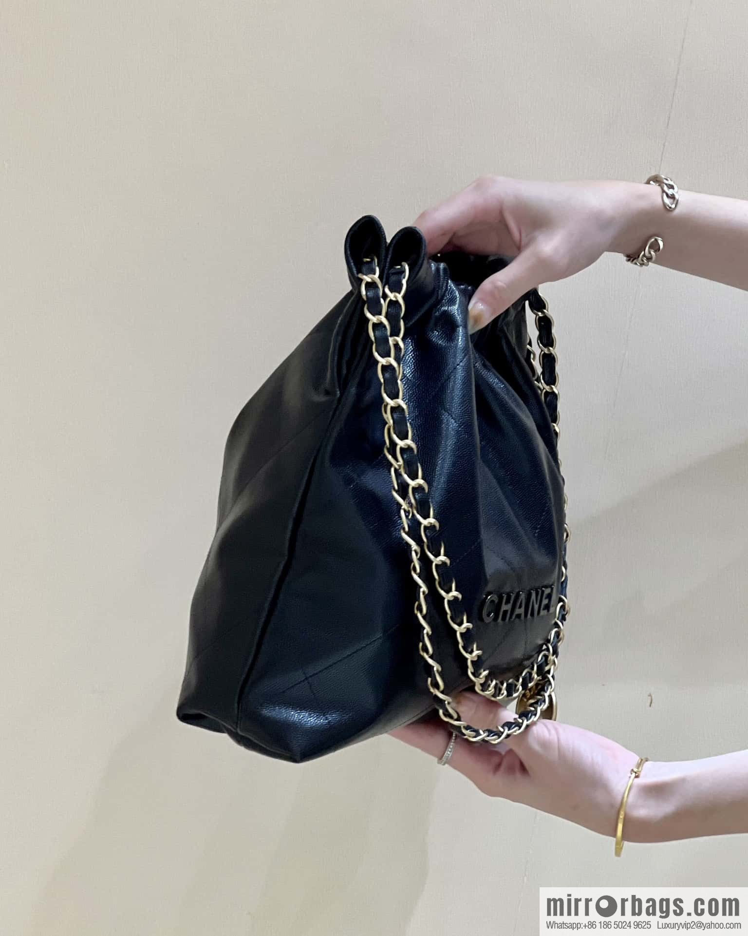 CHANEL black caviar leather with gun color hardware 23k garbage bag, small AS3260