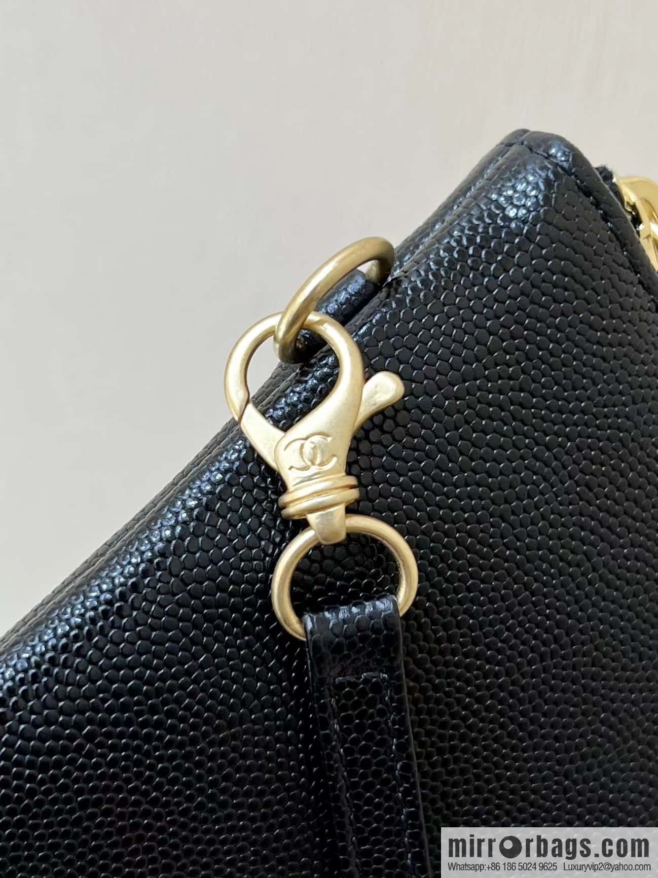CHANEL black caviar leather with gun color hardware 23k garbage bag, small AS3260
