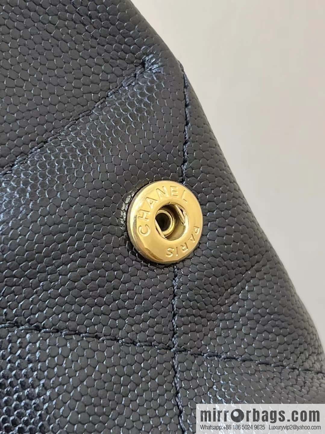CHANEL black caviar leather with gun color hardware 23k garbage bag, small AS3260