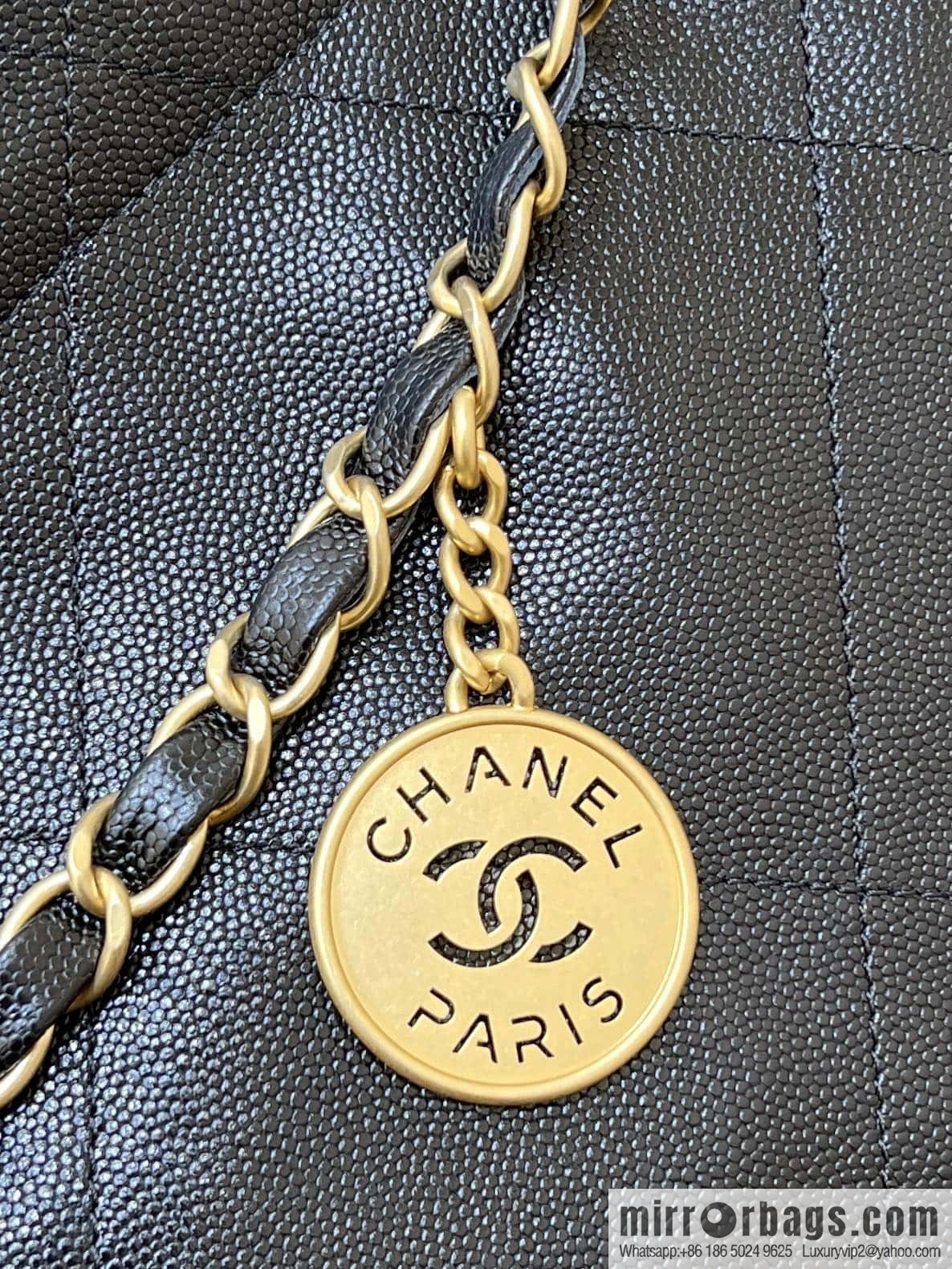 CHANEL black caviar leather with gun color hardware 23k garbage bag, small AS3260
