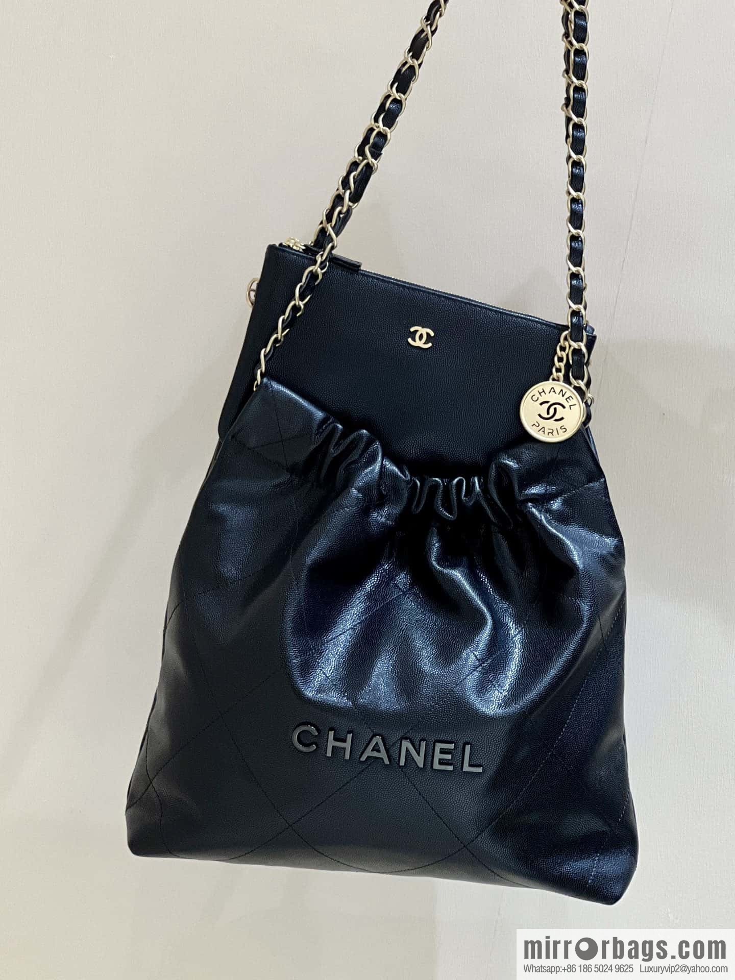 CHANEL black caviar leather with gun color hardware 23k garbage bag, small AS3260