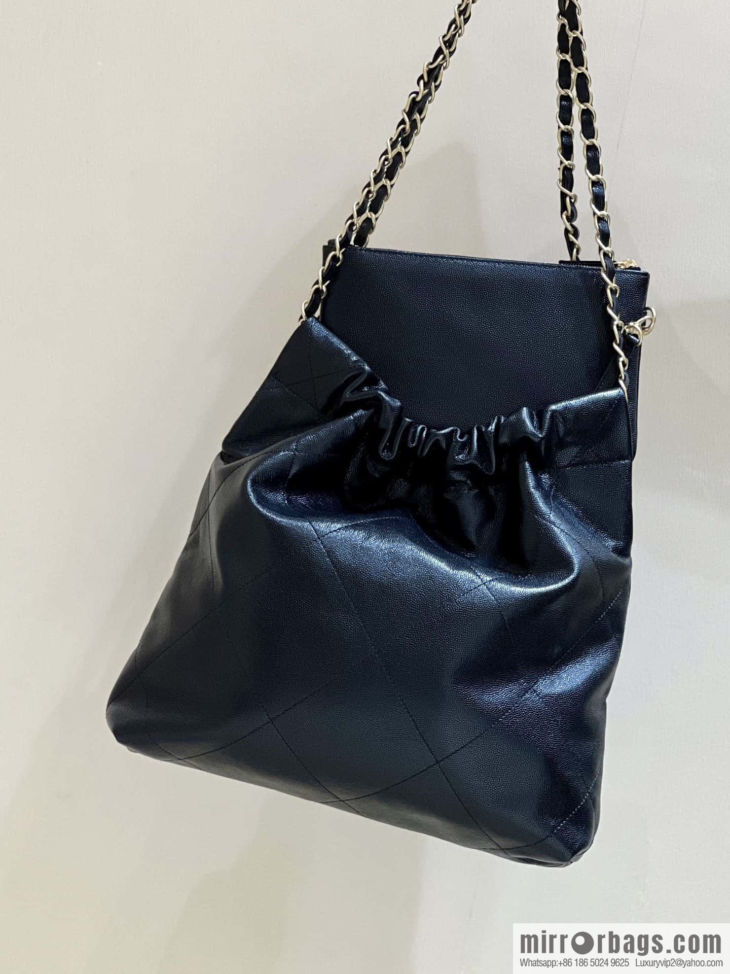 CHANEL black caviar leather with gun color hardware 23k garbage bag, small AS3260