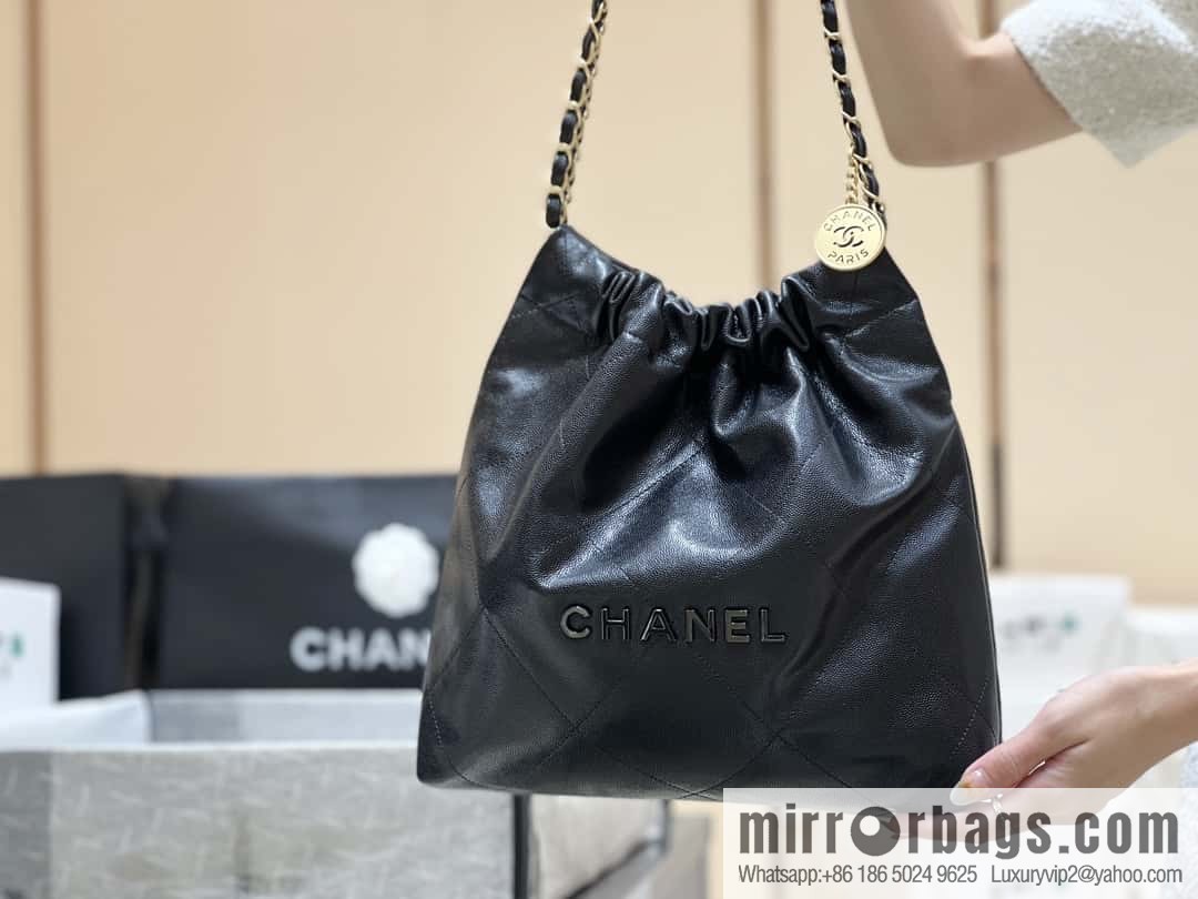 CHANEL black caviar leather with gun color hardware 23k garbage bag, small AS3260