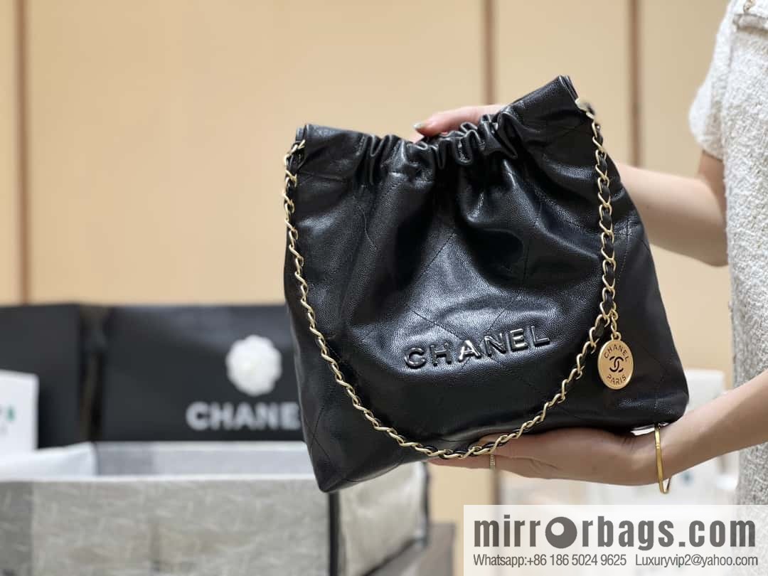 CHANEL black caviar leather with gun color hardware 23k garbage bag, small AS3260
