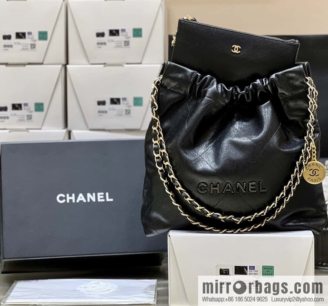 CHANEL black caviar leather with gun color hardware 23k garbage bag, small AS3260