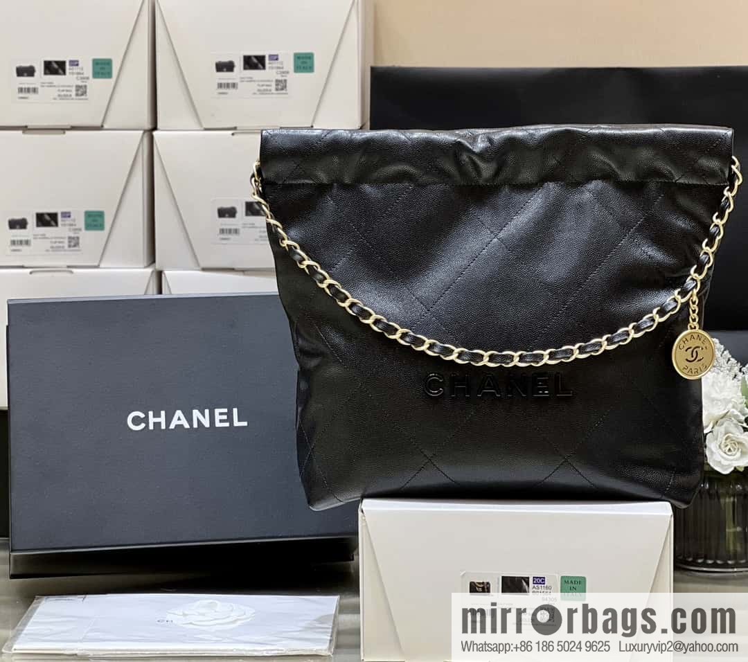 CHANEL black caviar leather with gun color hardware 23k garbage bag, small AS3260