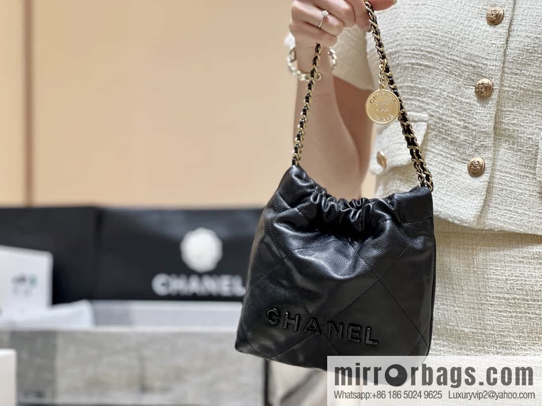 CHANEL black caviar leather with gun color hardware 23k garbage bag MiniAS3980