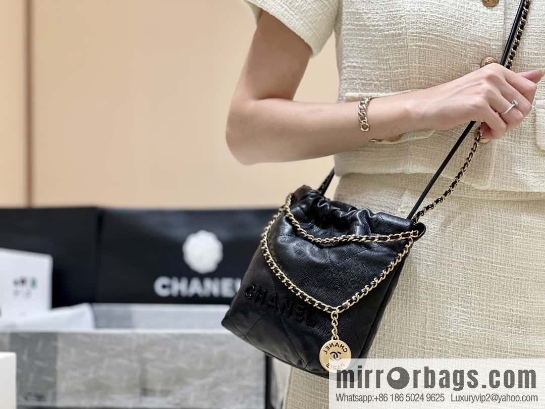 CHANEL black caviar leather with gun color hardware 23k garbage bag MiniAS3980