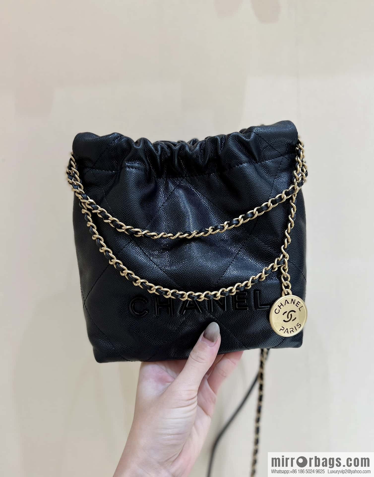 CHANEL black caviar leather with gun color hardware 23k garbage bag MiniAS3980