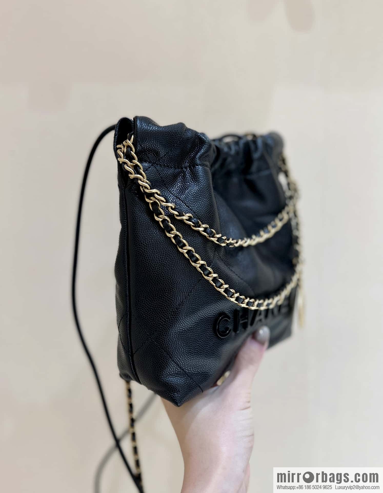 CHANEL black caviar leather with gun color hardware 23k garbage bag MiniAS3980