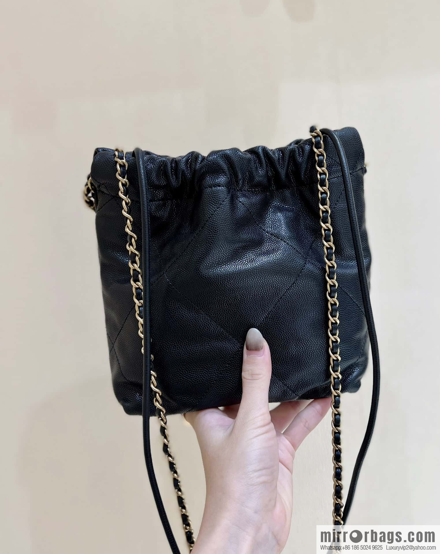 CHANEL black caviar leather with gun color hardware 23k garbage bag MiniAS3980