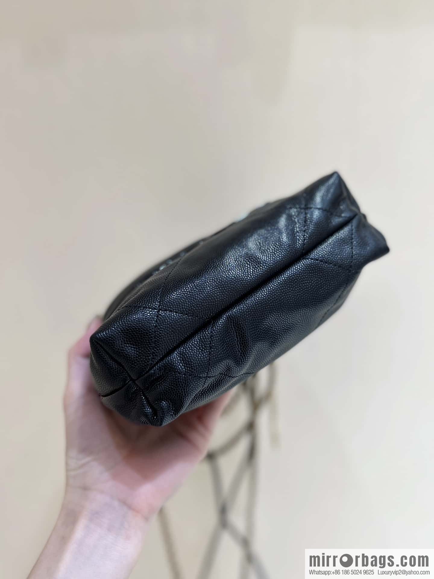 CHANEL black caviar leather with gun color hardware 23k garbage bag MiniAS3980