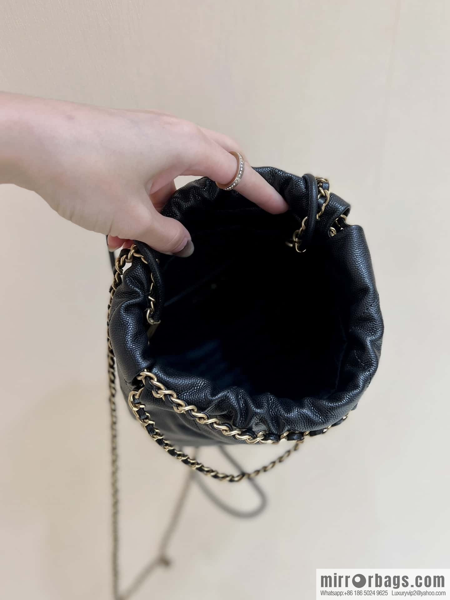 CHANEL black caviar leather with gun color hardware 23k garbage bag MiniAS3980