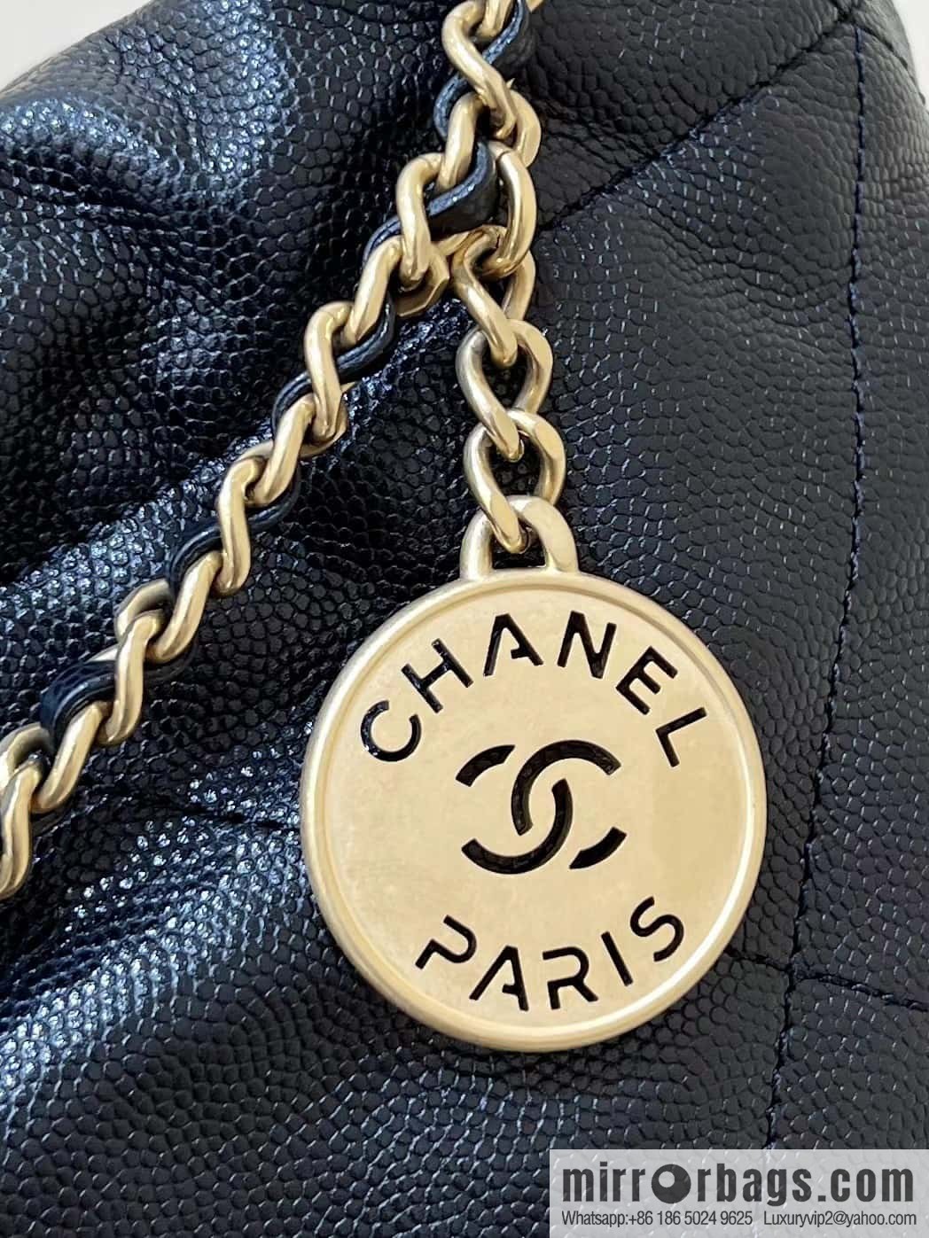 CHANEL black caviar leather with gun color hardware 23k garbage bag MiniAS3980