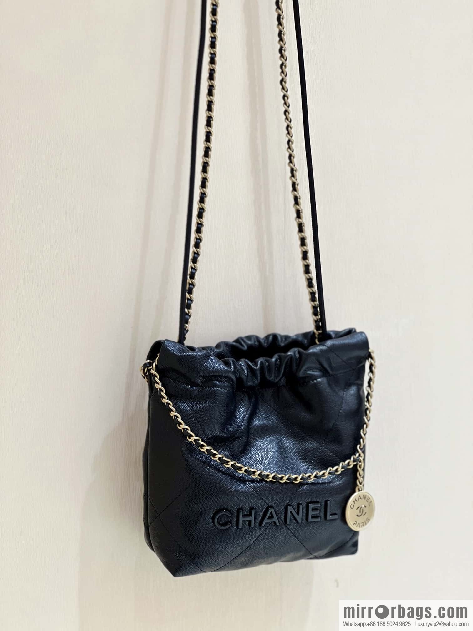 CHANEL black caviar leather with gun color hardware 23k garbage bag MiniAS3980