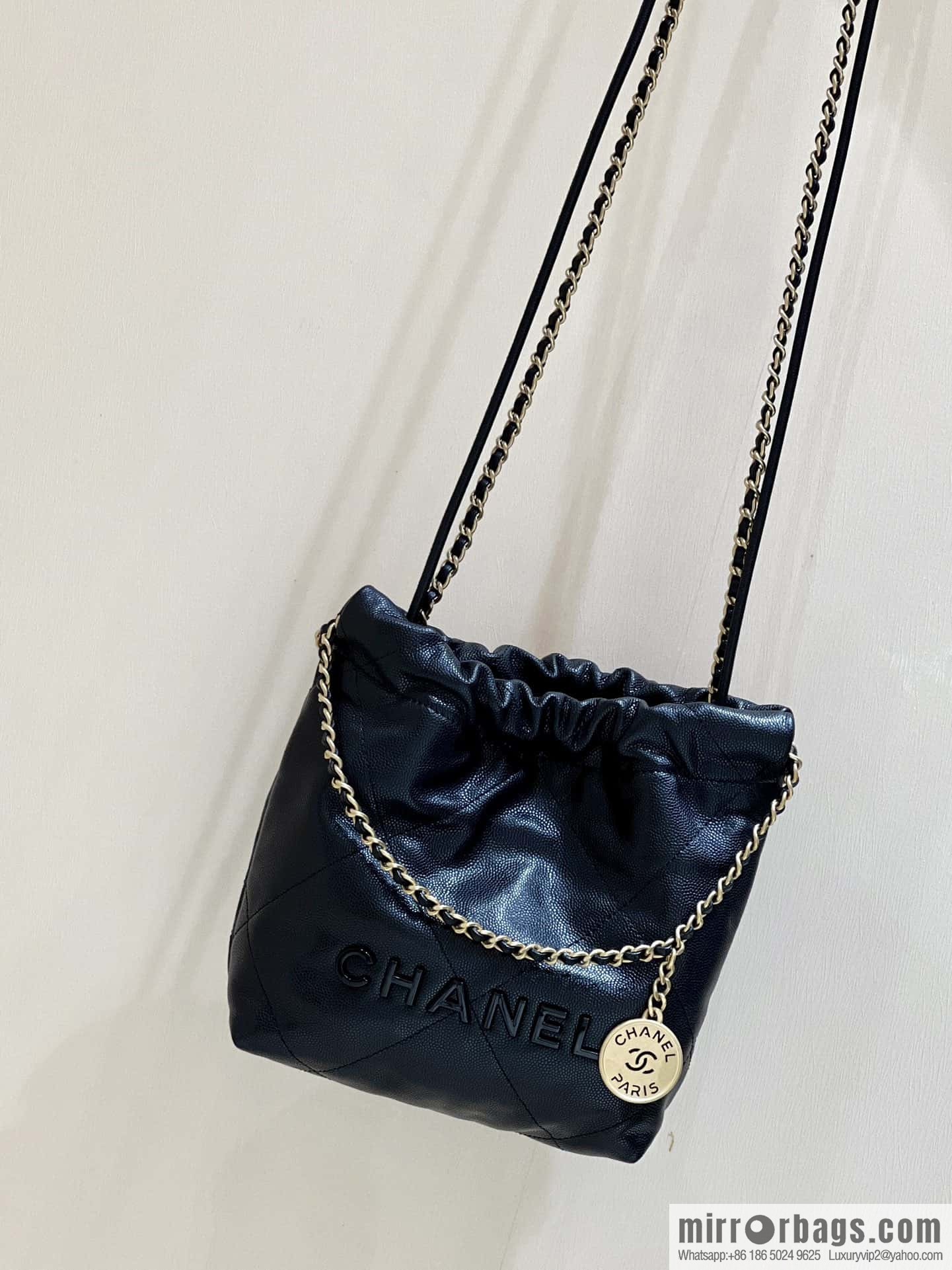 CHANEL black caviar leather with gun color hardware 23k garbage bag MiniAS3980