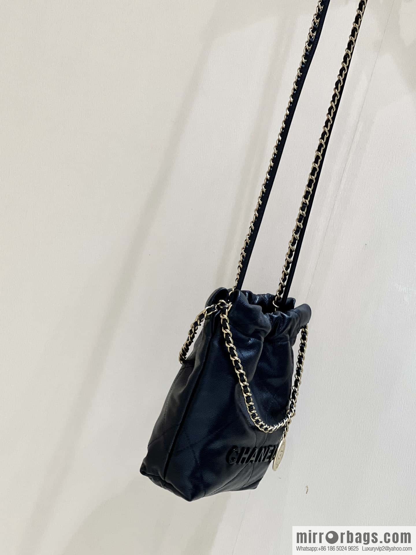 CHANEL black caviar leather with gun color hardware 23k garbage bag MiniAS3980