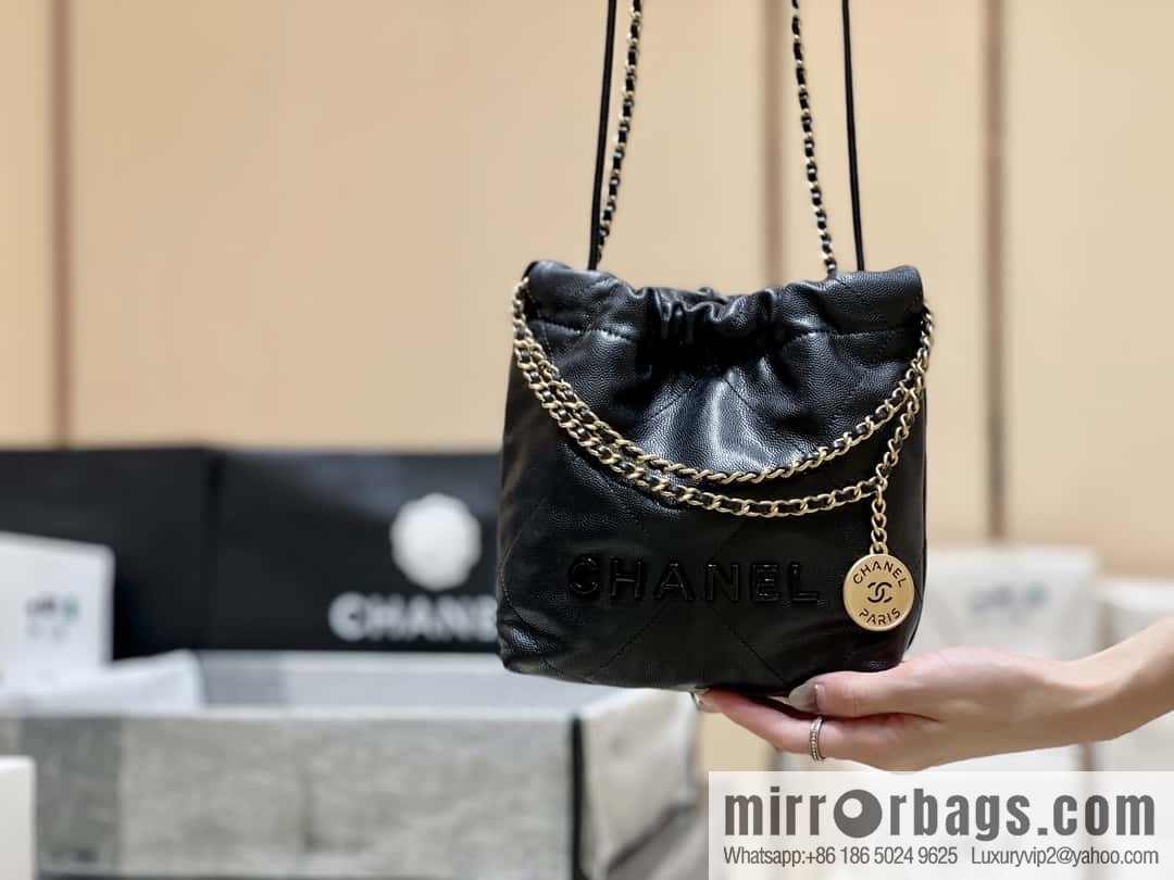 CHANEL black caviar leather with gun color hardware 23k garbage bag MiniAS3980