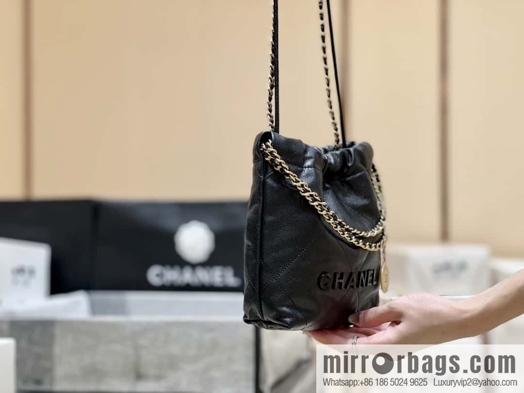 CHANEL black caviar leather with gun color hardware 23k garbage bag MiniAS3980