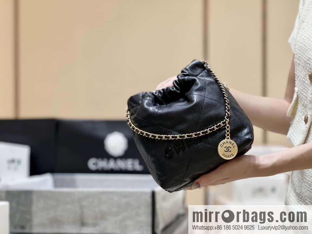 CHANEL black caviar leather with gun color hardware 23k garbage bag MiniAS3980