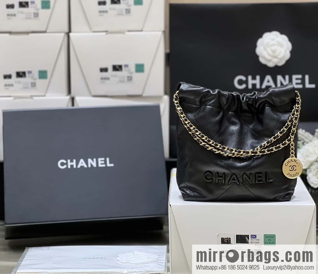 CHANEL black caviar leather with gun color hardware 23k garbage bag MiniAS3980