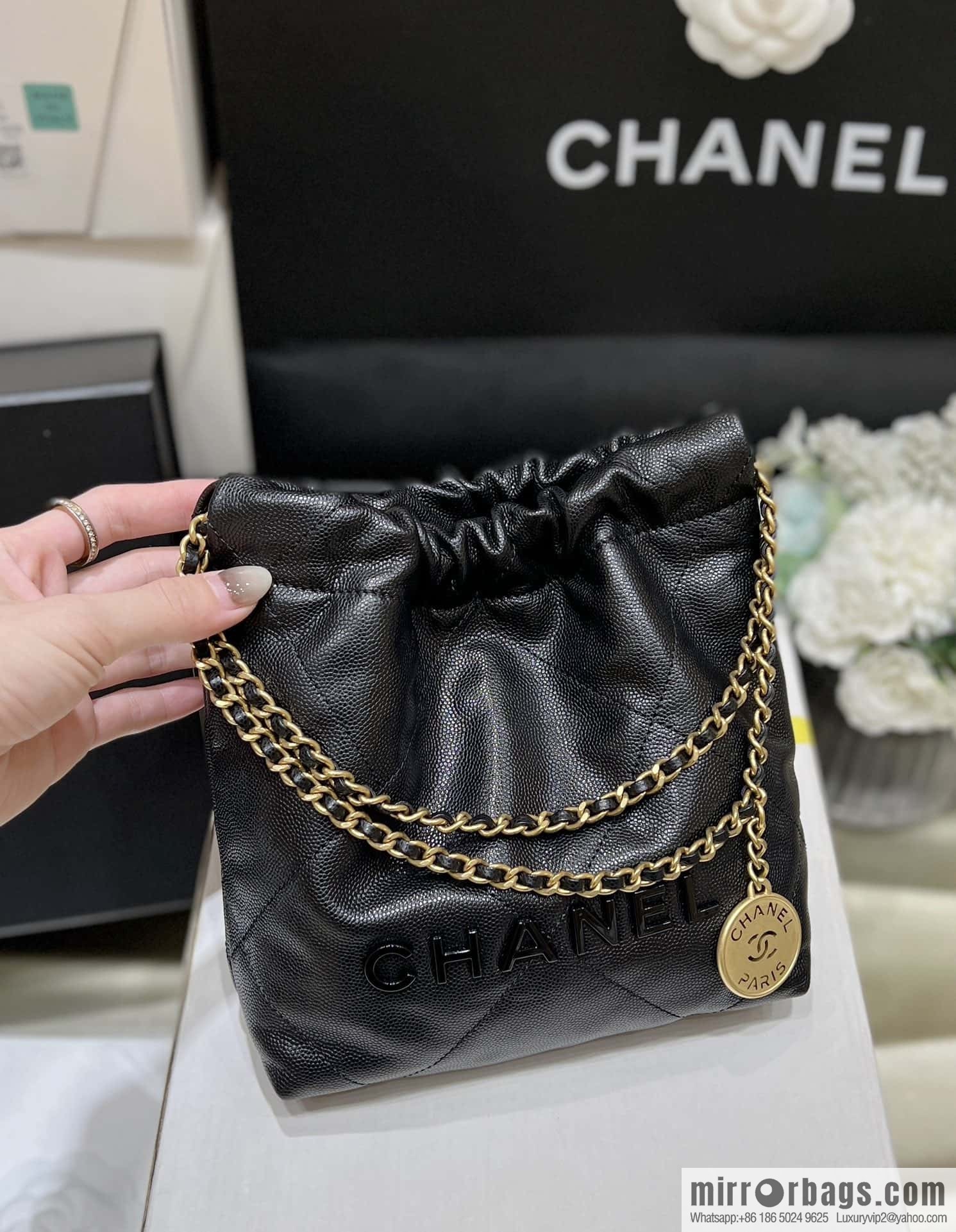 CHANEL black caviar leather with gun color hardware 23k garbage bag MiniAS3980