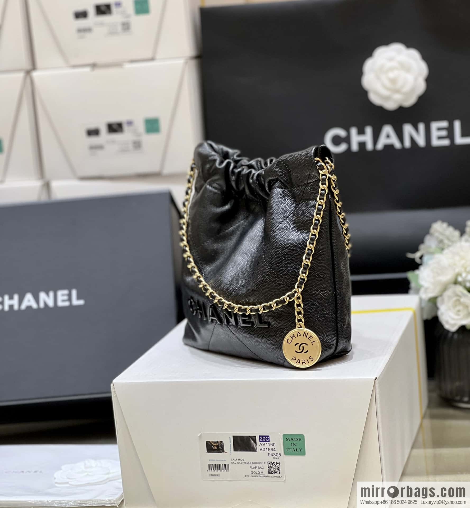 CHANEL black caviar leather with gun color hardware 23k garbage bag MiniAS3980