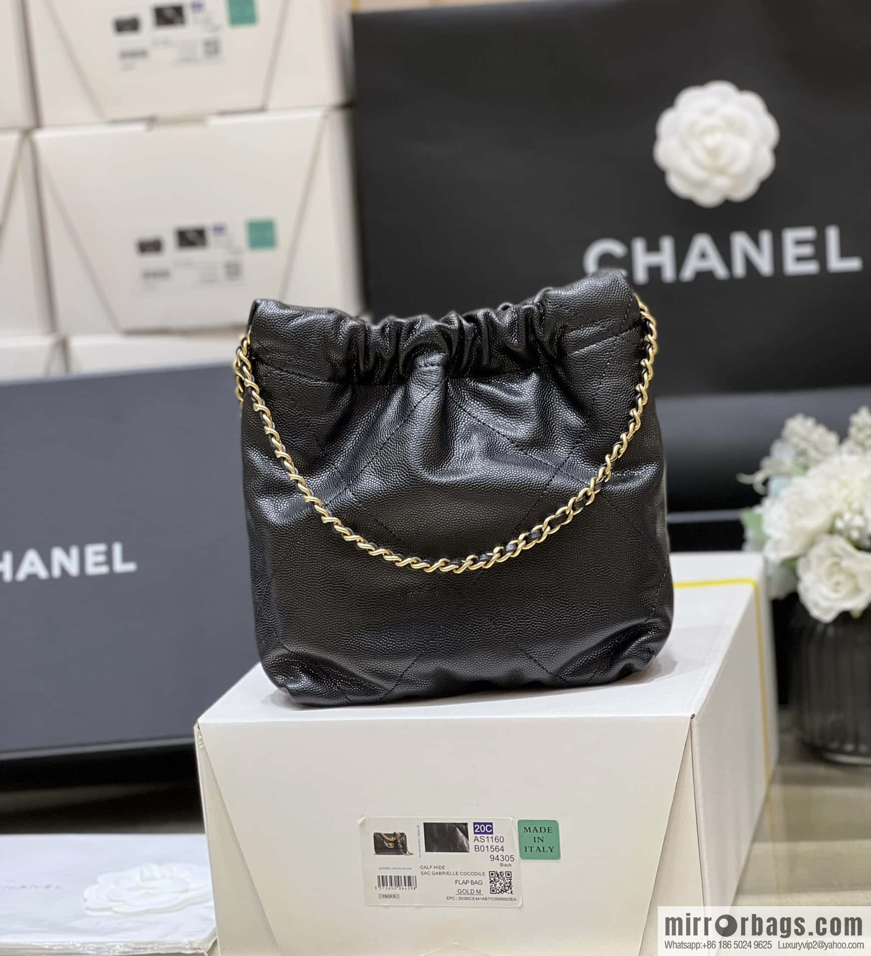 CHANEL black caviar leather with gun color hardware 23k garbage bag MiniAS3980